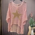 thumbnail image 4 of Xioeram Women Crochet Tops O-neck 3/4 Sleeves Hollow Out Fishnet Knit Blouse Star Pattern Mesh Swimsuit Cover-Up, 4 of 7