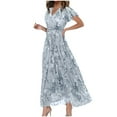 thumbnail image 2 of Rigardu Women's Fashionable Summer Casual Floral V Neck Short Sleeved Long Dress Grey + L, 2 of 8