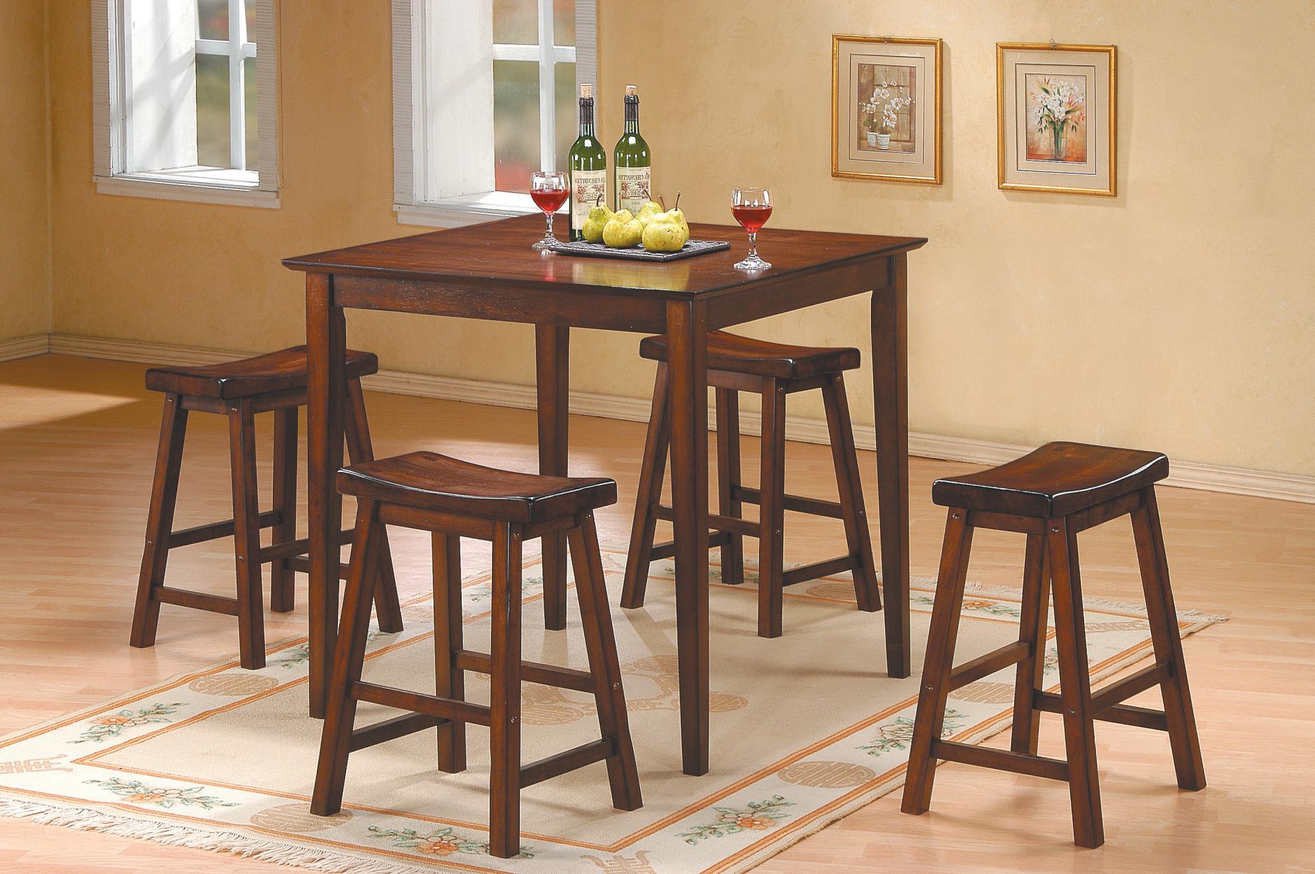 Wooden 5Piece Counter Height Dining Set of Table & Stool, Warm Cherry