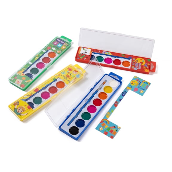 Way To Celebrate 8-Color Watercolor Paint Set Party Favors for Kids, 4 Count with Paintbrush