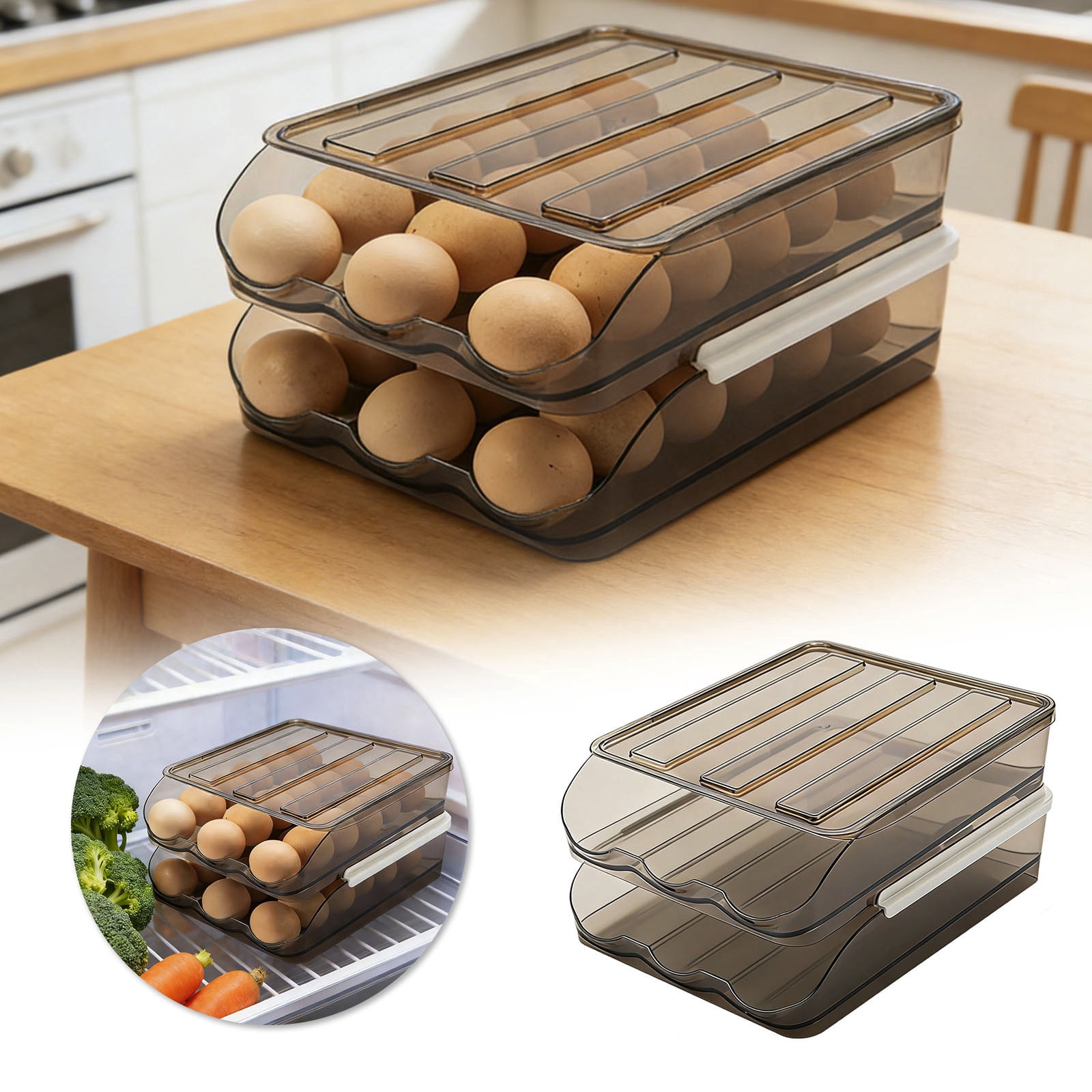 Large Capacity 2 Tier Egg Holder for Refrigerator with Lid Holds 36 Eggs, Clear Stackable Storage Container Organizer for Fridge or Kitchen Countertop Use