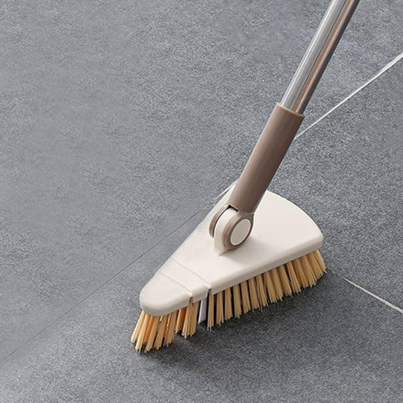 Long Handle Tile & Grout Cleaning Brush for Shower Bathtub Toilet Floor Kitchen Baseboard | Flexible Head for Hard-to-Reach Corners | White ABS Scrub Brush