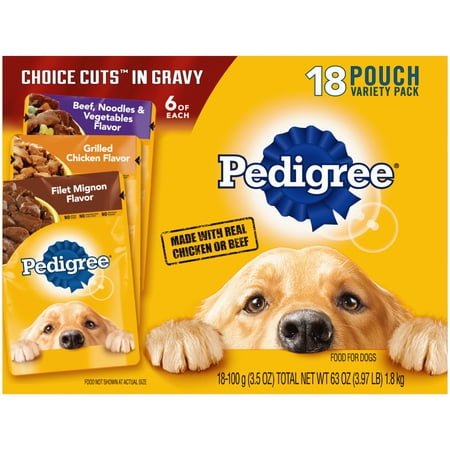 Pedigree Choice Cuts in Gravy Adult Soft Wet Meaty Dog Food Variety Pack, (18) 3.5 oz Pouches