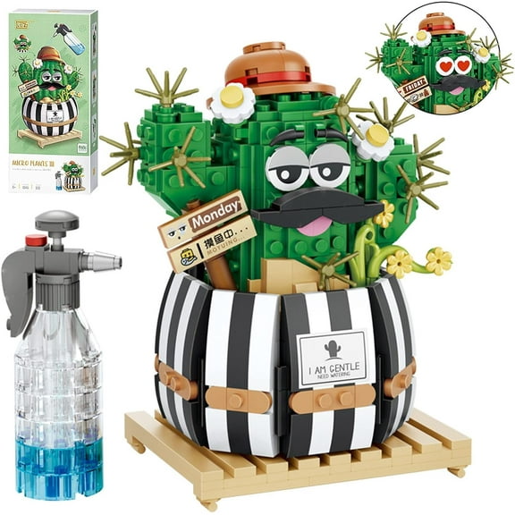 SKQIT Mini Bulbous Cactus Bonsai Building Blocks Set,Creative DIY Unique Decoration Home,Artificial Flowers Bouquet Plant Construction Building Bricks Toy for Adult