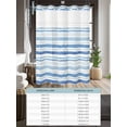 thumbnail image 6 of No Hook Shower Curtain with Snap in Liner,Watercolor Blue Gradient Stripe Waterproof Bath Curtain Double Layers with See Through Top Window,Modern Minimalist Line Hotel Shower Curtains 60x72in, 6 of 9