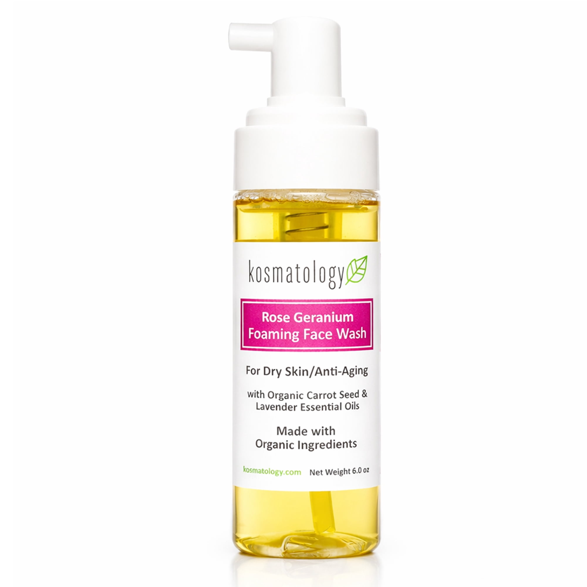 kosmatology® Rose Geranium Face Wash | Smooths Skin | Reduces Fine Lines, Wrinkles & Puffiness | Gentle Foaming Cleanser with Natural Ingredients for Youthful Skin | 6 oz