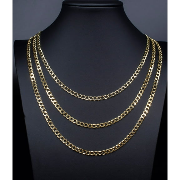 5 MM 10K Real Yellow Gold Cuban Link Chain, Gold Chain Necklace Man and Woman (Necklace length:18;)