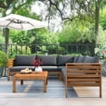 thumbnail image 2 of 4 Pieces Patio Furniture Sets, A-cacia Wood Outdoor Sectional Sofas with Coffee Table, All-Weather Conversation Sets with Cushions for Backyard, Deck, Gray, 2 of 8