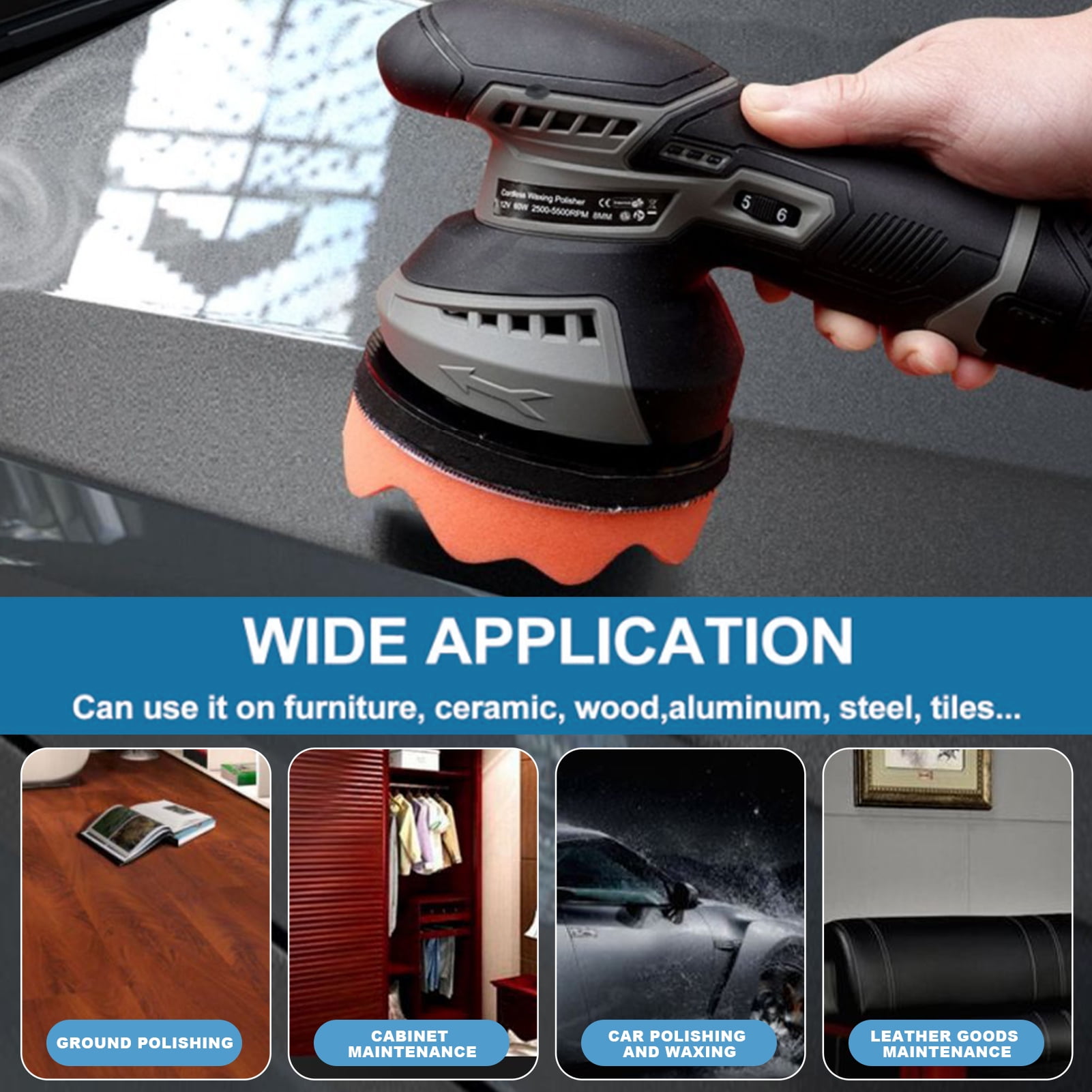 16Pcs/Set Cordless Car Buffer Polisher Kit 5250Rpm 6 Variable Speed Scratch Removing Battery Powered Car Detailing Wireless Polisher Machine
