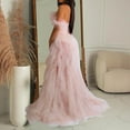 thumbnail image 4 of Oplxuo Women's Sexy Strapless Tulle Maxi Dress with Slit, Mesh See Through Corset Tube Sheer Cocktail Party Dresses, 4 of 6