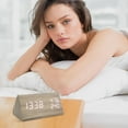 thumbnail image 2 of Binwennn New Temperature And Humidity Multifunctional Silent Alarm Clock LED Wooden Clock Student Electronic Clock Bedside Desk Multifunctional Alarm Clock White Letter Model Large Stopwatch Timer, 2 of 4