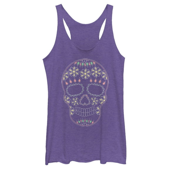 Women's Lost Gods Halloween Sugar Skull  Racerback Tank Top Purple Heather X Large