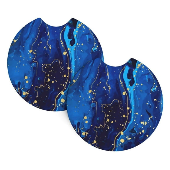 2 Package Car Coasters Drink Absorbable Rubber Base Cup Holder Coasters Non-Slip Coasters Bar Coasters Car Interior Accessories 2.7 Inches Blue Marble