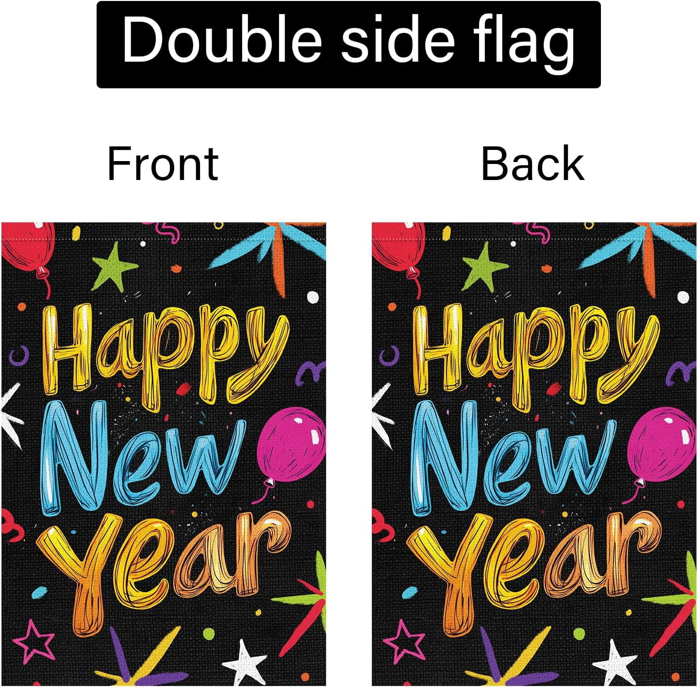 Happy New Year Garden Flag 28x40 Inch Double Sided Ballon Small Burlap Welcome Winter Holiday Yard Outdoor Flag Outside House Decoration (Only Flag)