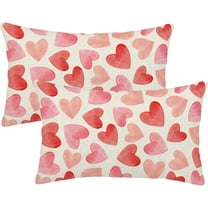 Valentine''s Day Pillow Covers 12x20 Set of 2, Watercolor Red Pink Hearts Throw Pillows Linen Anniversary Wedding Cushion Case Valentine''s Day Decorations for Home Sofa Couch Outdoor