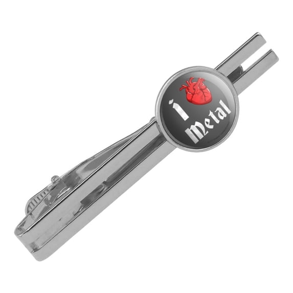 I Heart Metal Love Funny Humor Round Tie Bar Clip Clasp Tack Silver Color Plated