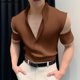thumbnail image 4 of INCERUN Tops 2024 estilo coreano guapos hombres de punto camisetas con hombros descubiertos casual sólido cuello alto manga corta camiseta S-5XL, 4 of 5
