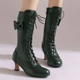 thumbnail image 5 of YLYL Vintage Victorian Boots for Women Bow Lace up Goth Boots Halloween Witch Mid Calf Boots, 5 of 9
