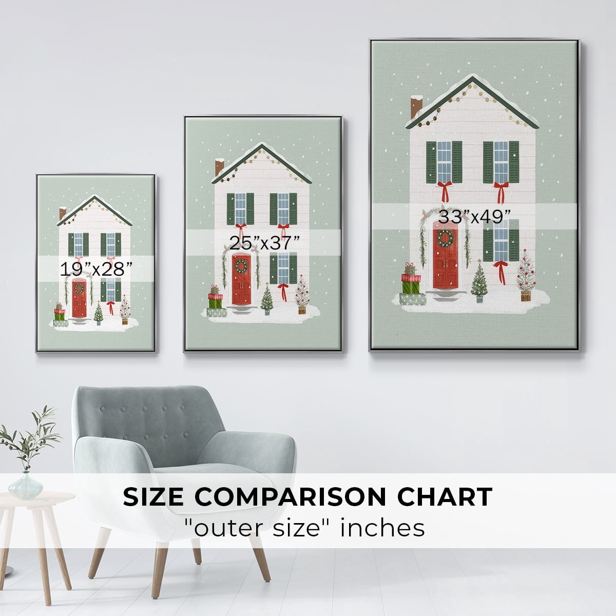 Festive Front Door III - Framed Gallery Wrapped Holiday Canvas - 25 x 37 - Silver Frame