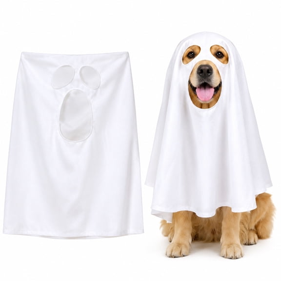 1Pc Dog Ghost Costume, 27.6x39.4inch, Ghost Costume for Dog Cat, Breathable Funny Pet Clothes, White Cape, Party Cosplay Outfit for Medium Large Pets