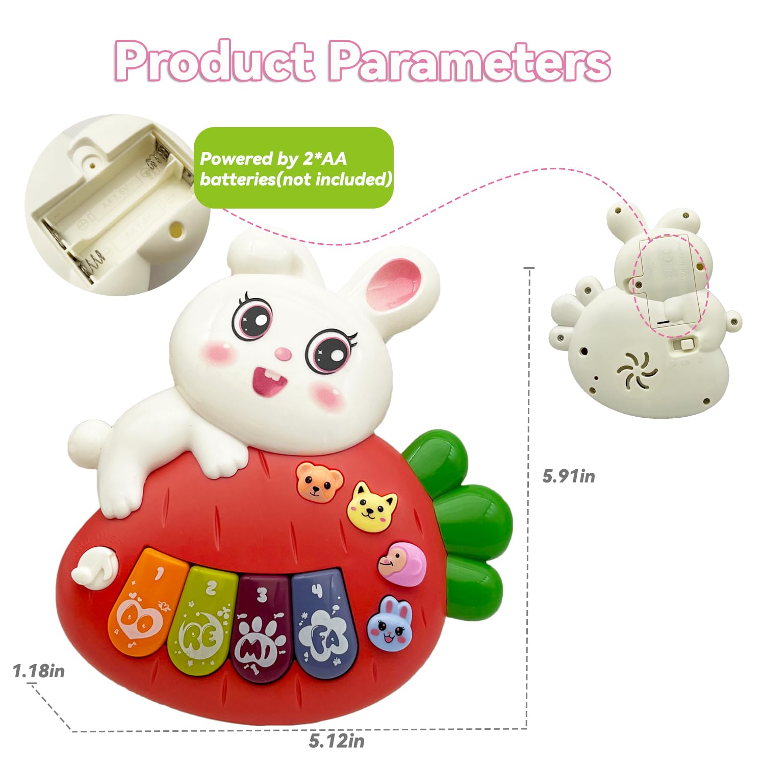 Baby Piano Toy Electronic Keyboard with Animals Sounds, Musical Toys for Babies 12M+(Rabbit)