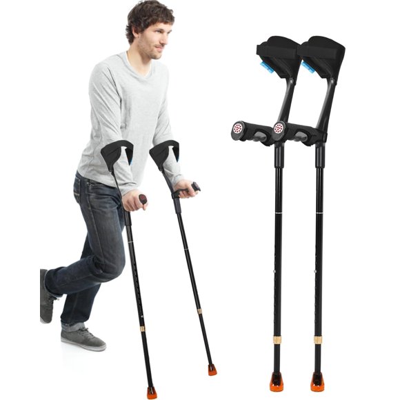 Muletas para adultos con acolchado elástico para codos y manos. Muletas plegables para antebrazo que aumentan la comodidad al caminar (negras).