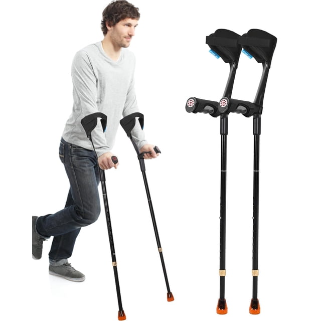 Muletas para adultos con acolchado elástico para codos y manos. Muletas plegables para antebrazo que aumentan la comodidad al caminar (negras).
