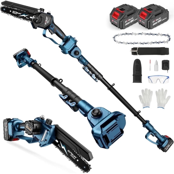 GEVEELIFE 2-in-1 Cordless Pole Saw, 6 Inch Brushless Mini Chainsaw with 2×4.0Ah Battery, 15FT Extension Pole for Tree Trimming Wood Cutting