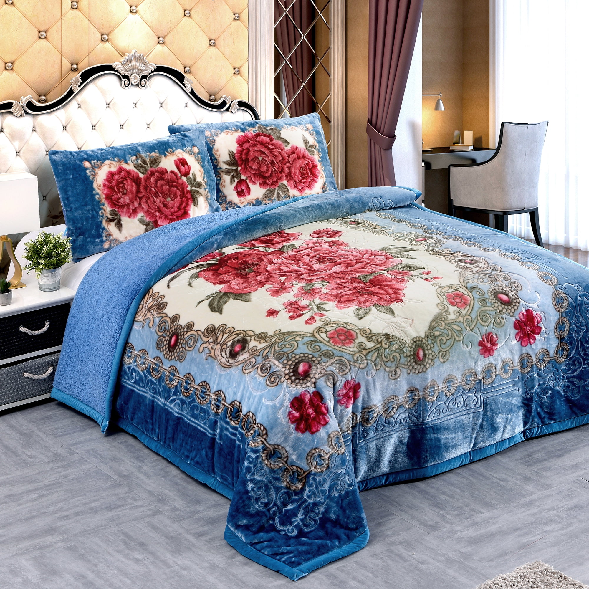 JML Winter Warm Flannel Fleece Sherpa Blanket 3 Piece, Plush Borrego Blanket  For King Bed,79x91 - Walmart.com