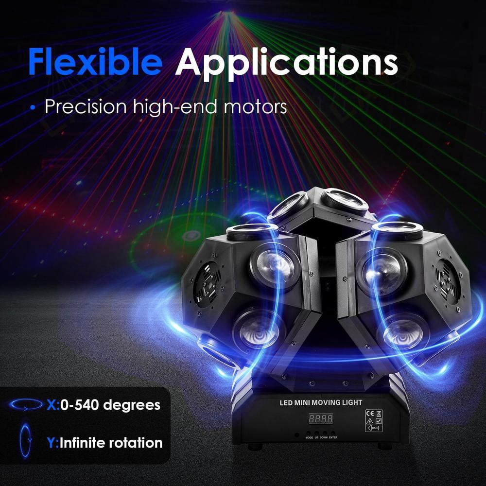 Moving Head DJ Lights, LED RGBW Rotation Disco Light with DMX Auto Control, Stage Lights DJ Lighting Sound Activated Party Lights for Party Disco Club Stage Lighting