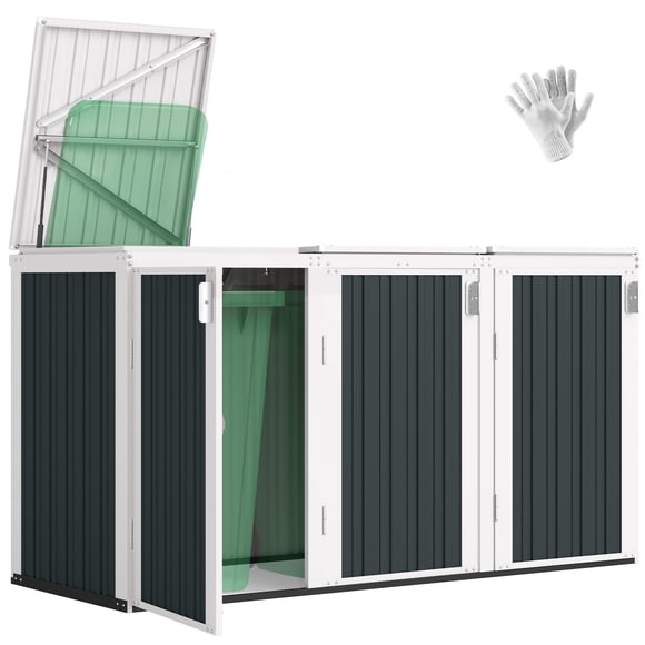 Outsunny 7.3 x 2.8ft Garbage Bin Shed for 3 Trash Can, White