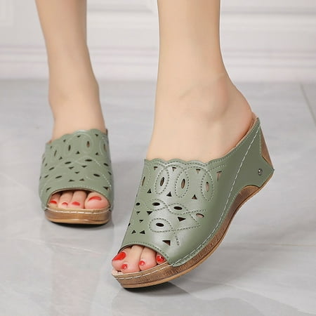 

AXXD Sandals Women Large Size Foreign Trade Slope With Fish Mouth Slippers Hollow Out Wear Shoes(9 Green)