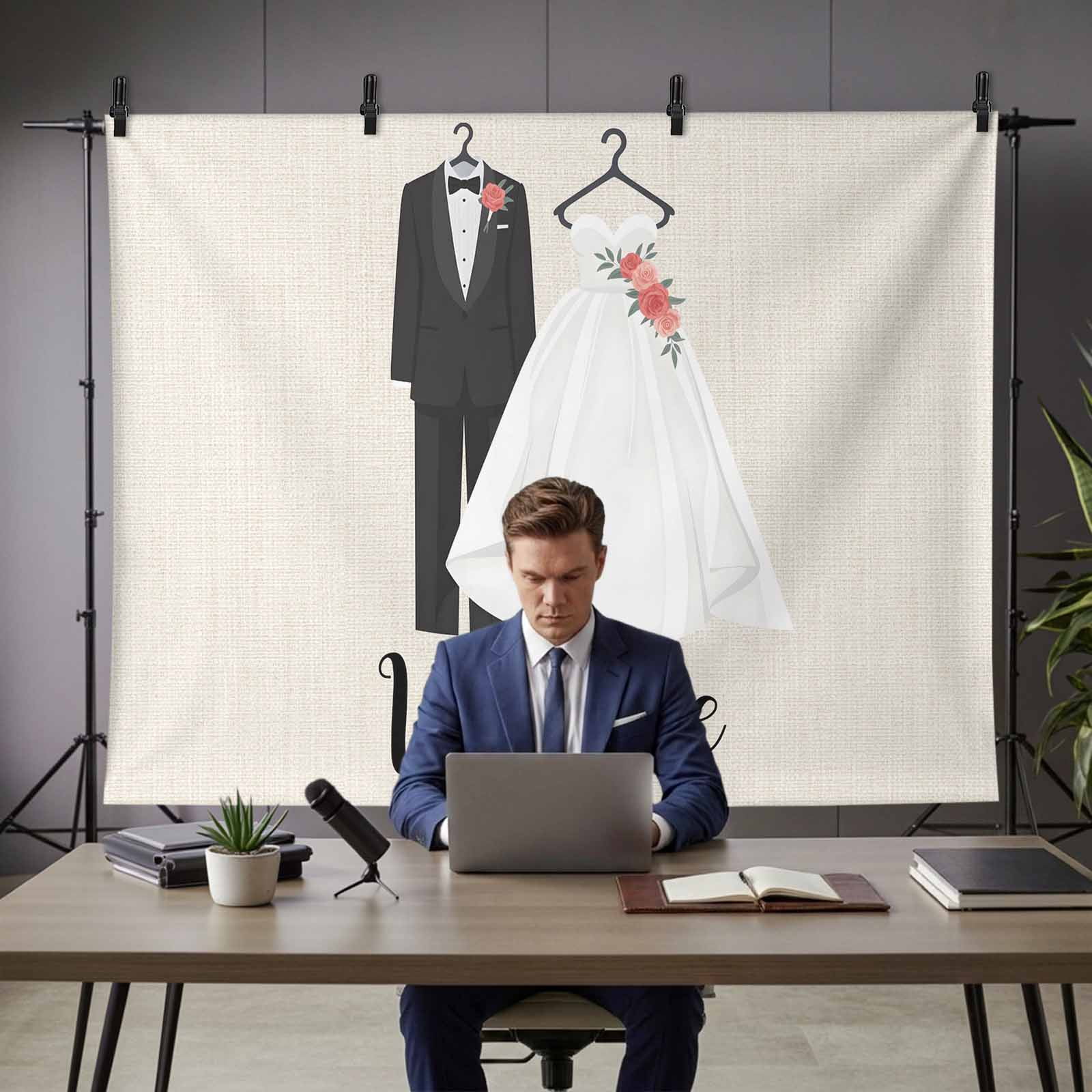 Weddings Clothing Photography Backdrop 7x5FT, Welcome Marriage Beige Linen Texture Photo Backdrops, Background for Photography Studio Photo Studio Background, Back Drop for Photoshoot