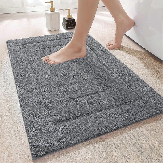 Alfombrilla de baño antideslizante de microfibra suave, absorbente de agua, lavable a máquina, extra gruesa, 50 x 80 cm, gris claro