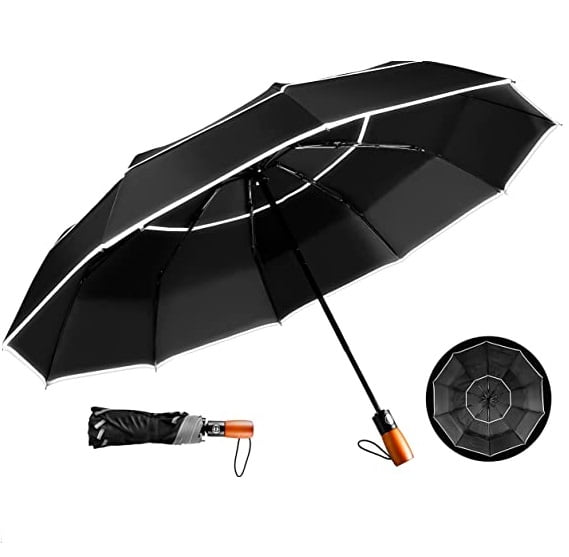 Automatic Folding Umbrella,Windproof Compact Umbrella with Two