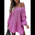 thumbnail image 3 of Suéteres para Mujer, Punto , Cuello en V, Color Liso, Larga, Informales, Holgados, Suaves, Tipo Jersey. Rosa Roja XXL, 3 of 6