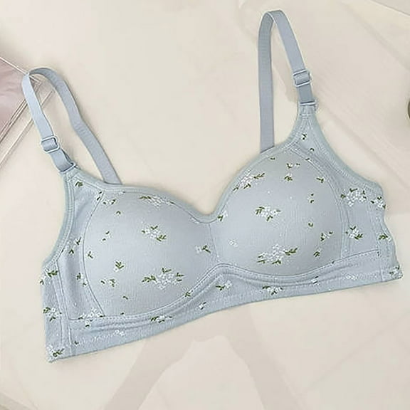 ALLLIST Wirefree Women's Bras Unlined Full Coverage Training Floral Breathable Blue T Shirt Bras for Ladies Size S-XL