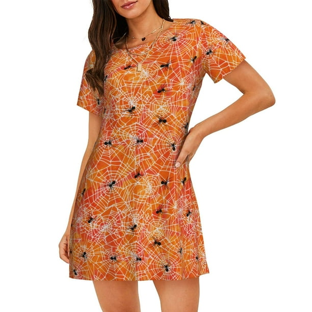 Fotbe Spider Bata de Dormir para Mujer con Estampado, Camisón de Algodón de Manga Corta, Ropa de Dormir Casual