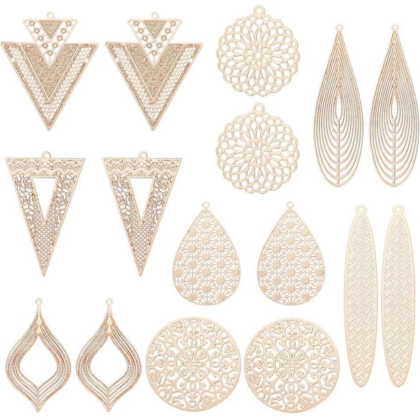 32 colgantes de filigrana bohemios de latón dorado claro con forma de lágrima, redondos, para hacer joyas, aretes, regalo para amantes del bricolaje, 30~61 mm