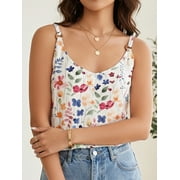Cuteduck Women Tank Tops Summer Loose Fit Sleeveless Floral Print U Neck Casual Camisole M-XL