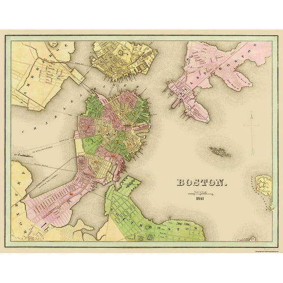 Historic City Map - Boston Massachusetts - Castle 1841 - Vintage Wall Art