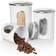 Mixpresso 3 Piece White Canisters Sets For The Kitchen, Kitchen Jars With See Through Window, Airtight Coffee Container Tea Organizer & Sugar Canister, Kitchen Canisters Set of 3 White Kitchen Decor.