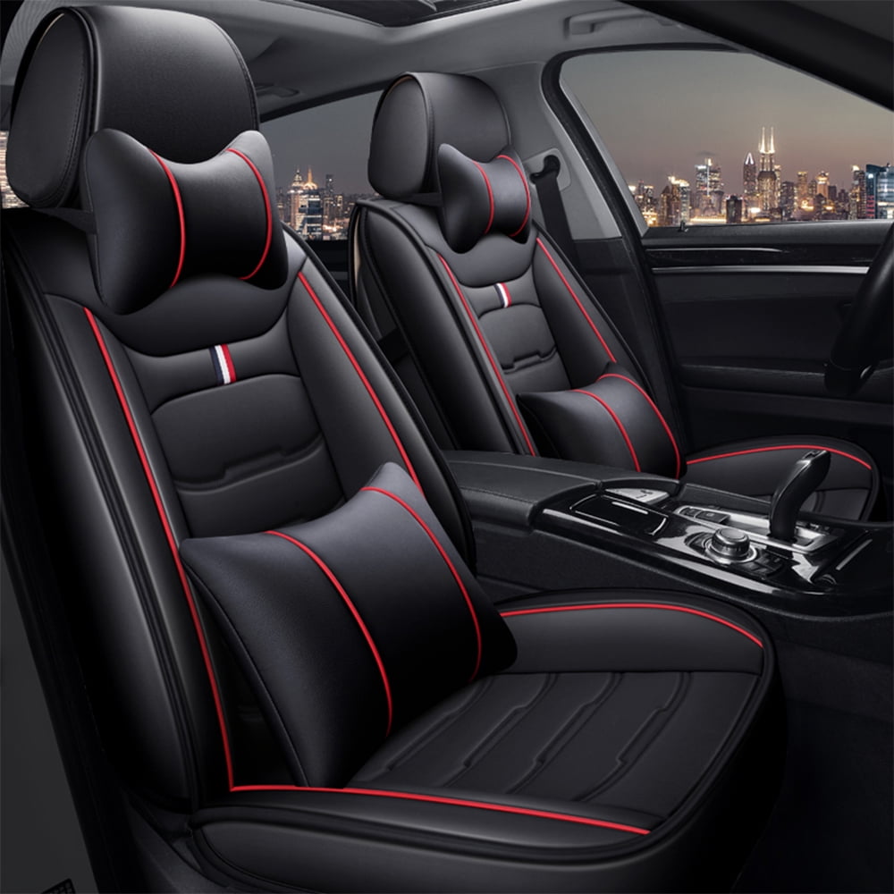 OTOEZ Car Seat Covers Full Set 5-Seats Leather Front Rear Cushion Protector Universal Fit