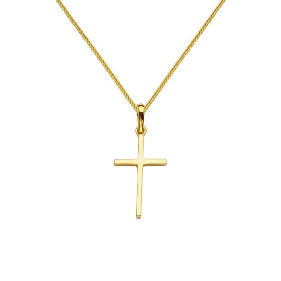 Precious Stars 14K Yellow Gold Religious 1" Cross Unisex Pendant with 16" Chain Necklace
