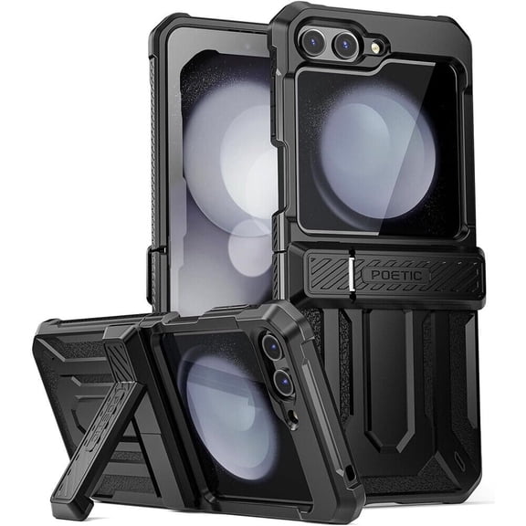 Poetic Spartan Case for Samsung Galaxy Z Flip 5 5G (2023),[Kickstand][Hinge Protection][20FT Mil-Grade Drop Tested], Matte Black