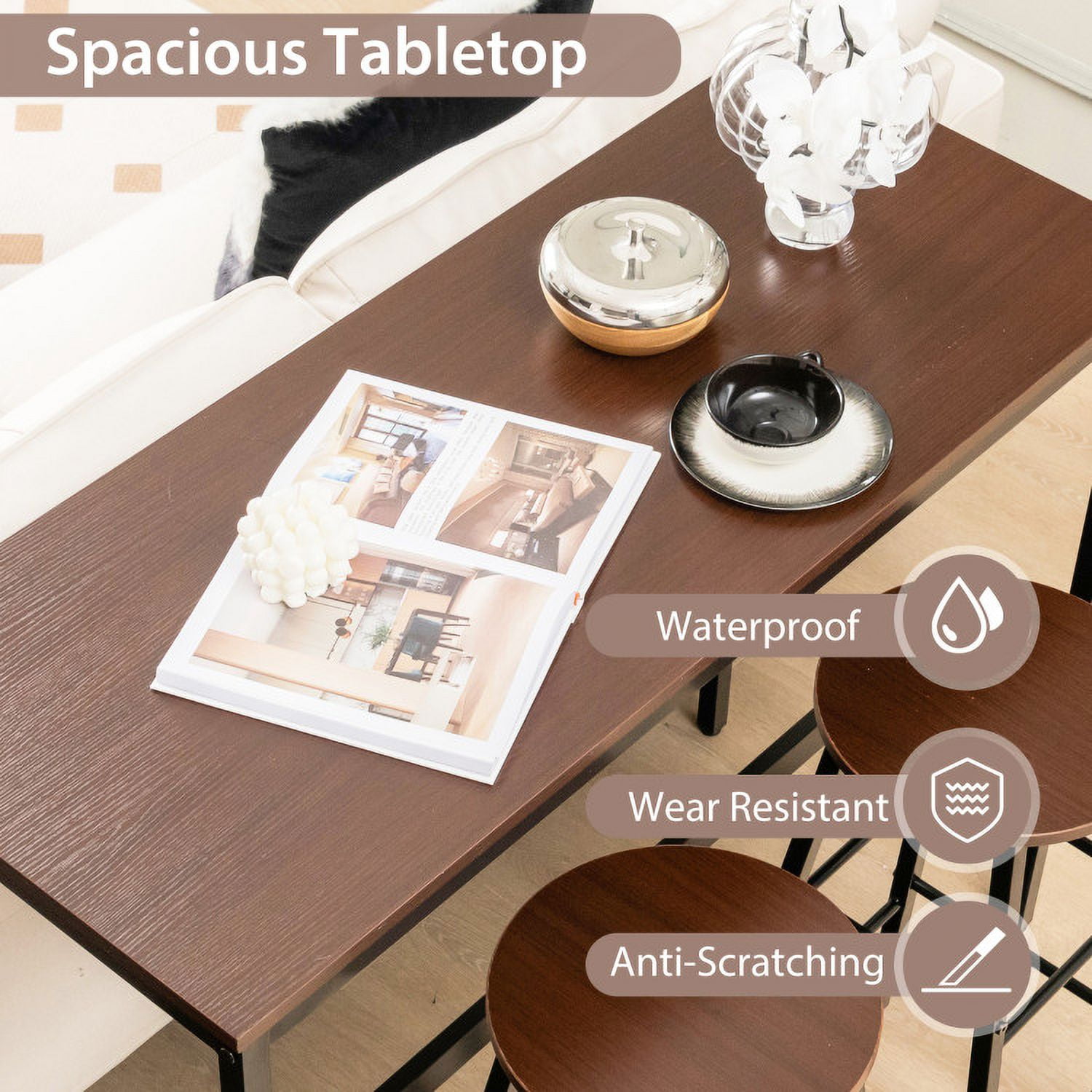 Finihen Dining Set, Dining Table Set, 3 Piece Pub Table and Stools Kitchen, for Home, Restaurant, Brown Finihen Dining Set, Dining Table Set, 3 Piece Pub Table and Stools Kitchen, for Home, Restaurant, Brown