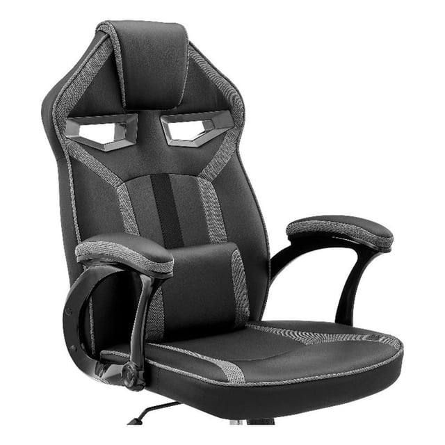 Armen Living Aspect Chaise de Jeu de Course Réglable en Similicuir, Noir/gris