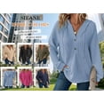 thumbnail image 4 of Mengpipi Women's Tops Fall Spring Long Sleeve V-Neck Waffle Knit Hooded Button Front Loose Casual Cardigan S-2XL, 4 of 9