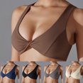 thumbnail image 7 of Sports Bras for Women Twist Front Wireless Racerback Workout Bra Cutout Padded Push up Bralette, Brown, M, 7 of 7