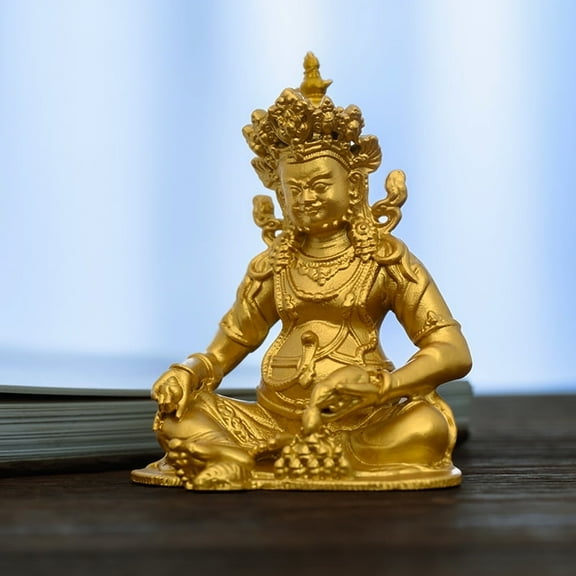 Handcrafted Yellow Jambhala Buddha Statue Golden Brass 2.44in Success & Abundance Perfect Gift for Desk